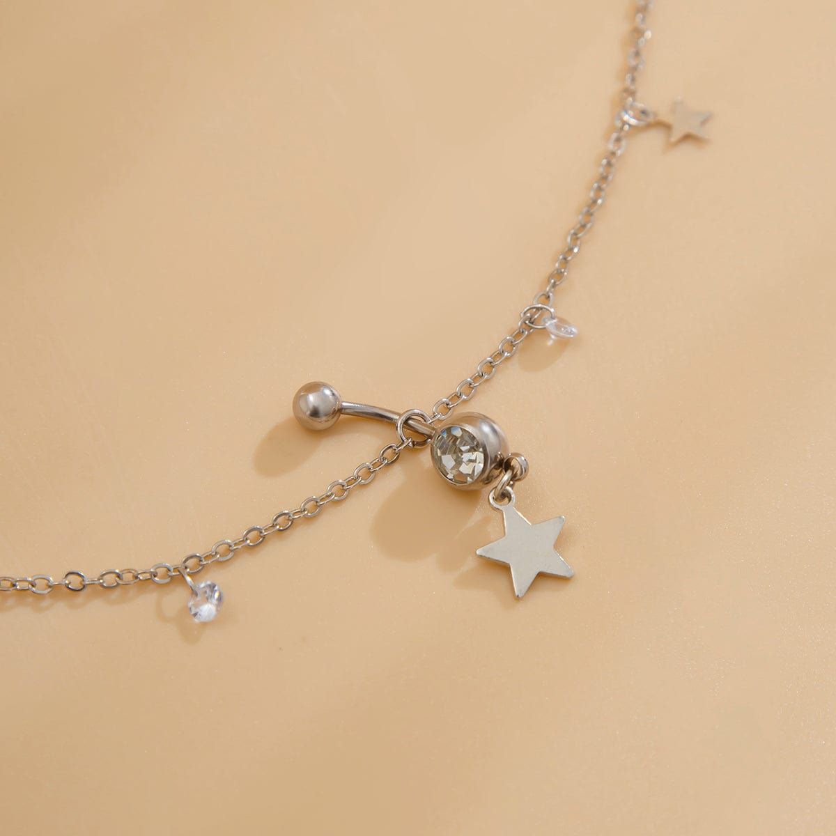 Dainty Crystal Star Tassel Navel Piercing Belly Chain