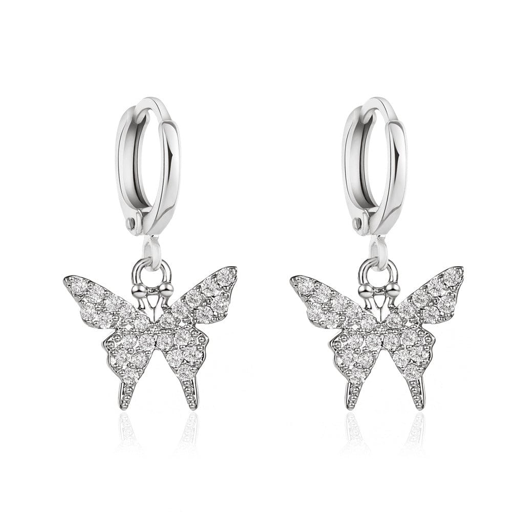 Dainty CZ Inlaid Butterfly Huggie Hoop Earrings - ArtGalleryZen