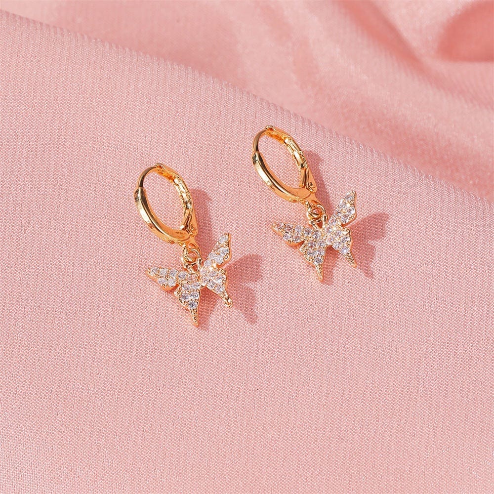 Dainty CZ Inlaid Butterfly Huggie Hoop Earrings - ArtGalleryZen