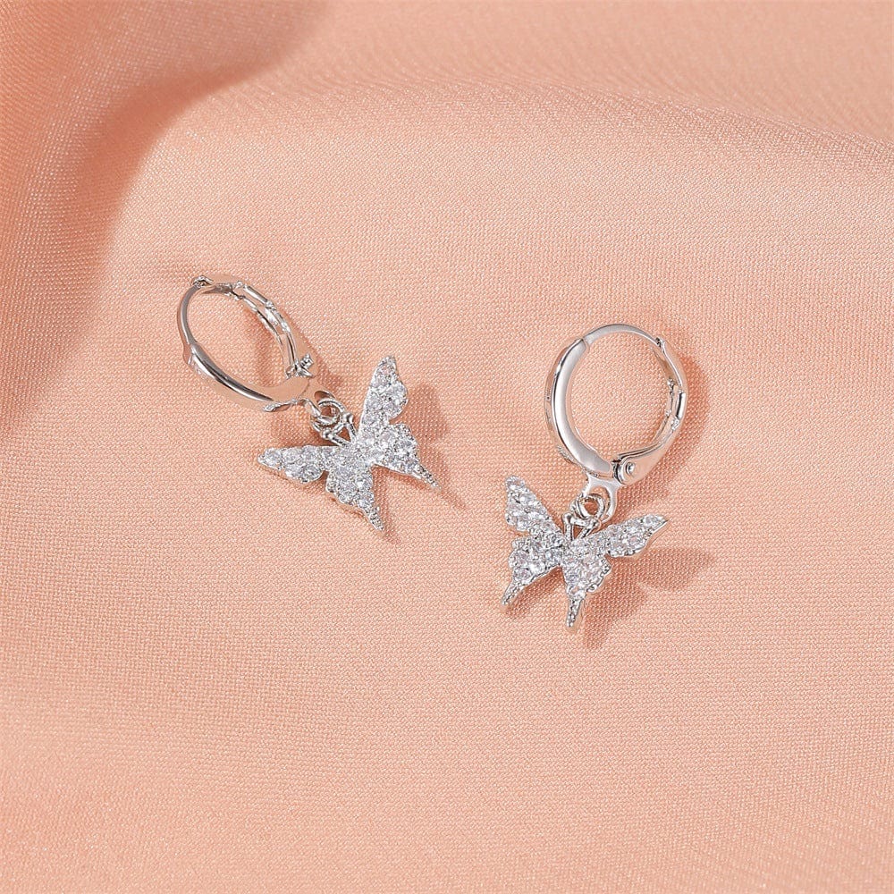Dainty CZ Inlaid Butterfly Huggie Hoop Earrings - ArtGalleryZen