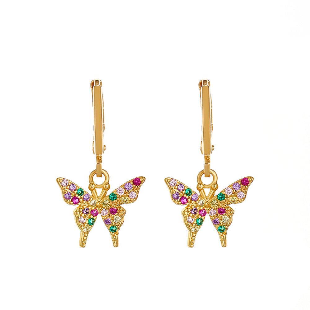 Dainty CZ Inlaid Butterfly Huggie Hoop Earrings - ArtGalleryZen