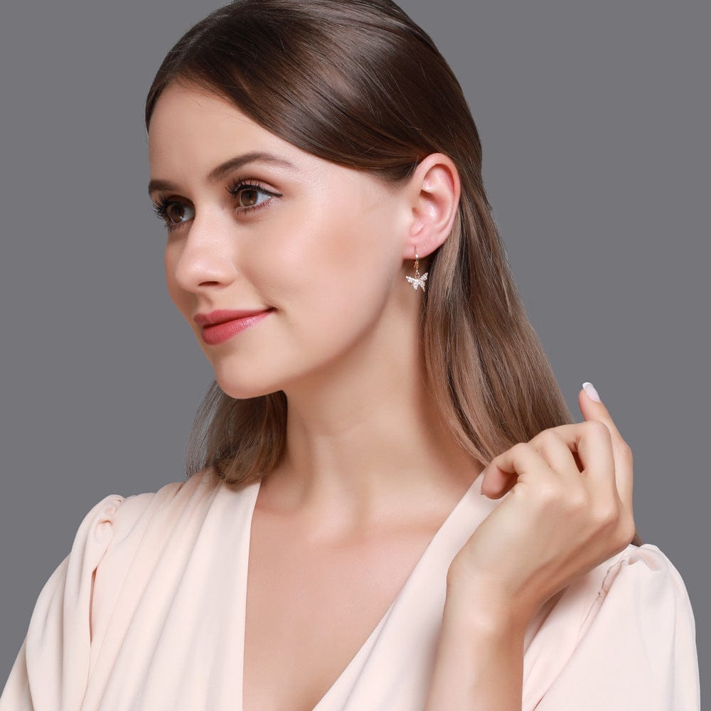 Dainty CZ Inlaid Butterfly Huggie Hoop Earrings - ArtGalleryZen