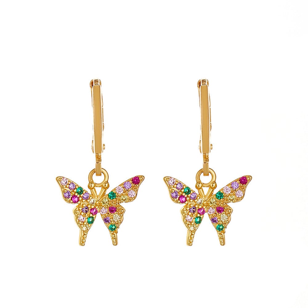 Dainty CZ Inlaid Butterfly Huggie Hoop Earrings - ArtGalleryZen