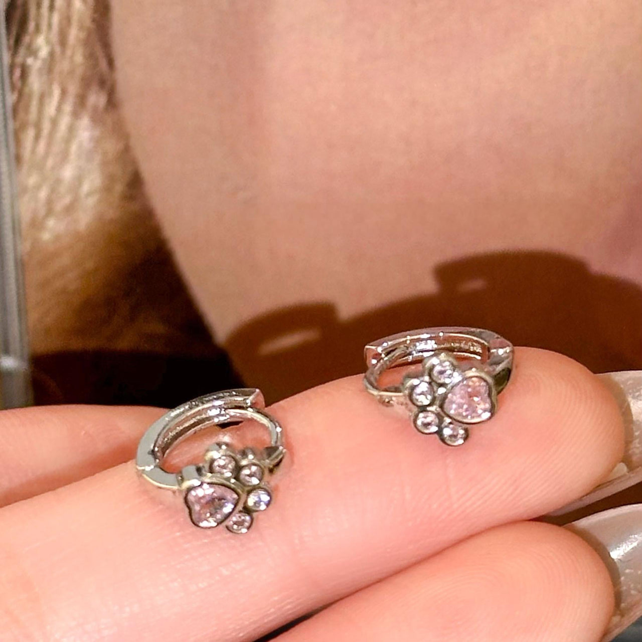 Dainty CZ Inlaid Cat Claw Bowknot Huggie Hoop Earrings - ArtGalleryZen