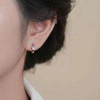 Thumbnail for Dainty CZ Inlaid Cat Claw Bowknot Huggie Hoop Earrings - ArtGalleryZen