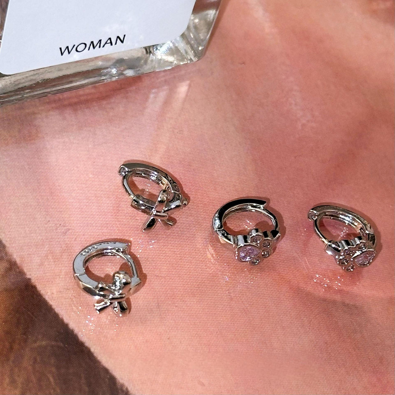 Dainty CZ Inlaid Cat Claw Bowknot Huggie Hoop Earrings - ArtGalleryZen