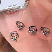 Thumbnail for Dainty CZ Inlaid Cat Claw Bowknot Huggie Hoop Earrings - ArtGalleryZen