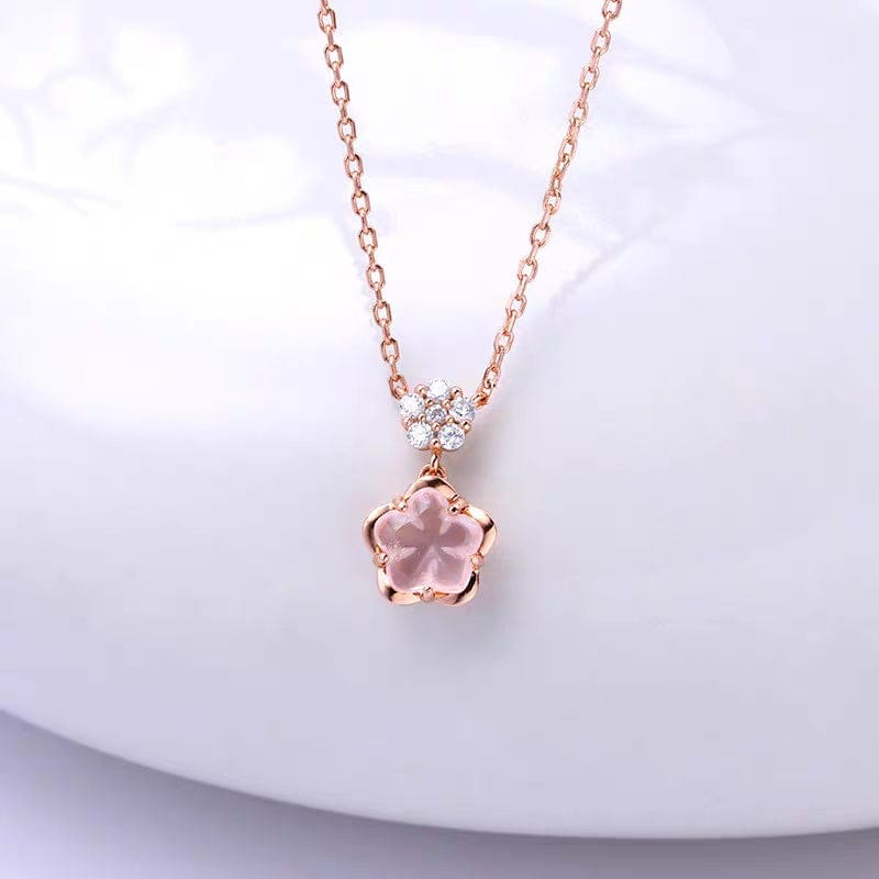 Dainty CZ Inlaid Crystal Cherry Blossom Necklace - ArtGalleryZen