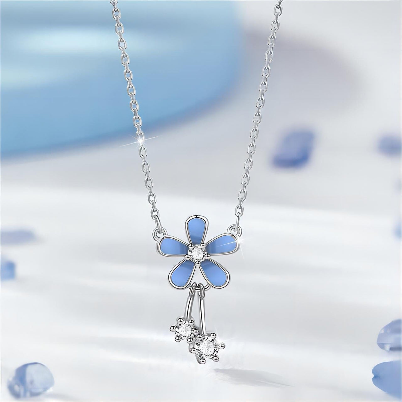 Dainty CZ Inlaid Enamel Daisy Necklace - ArtGalleryZen