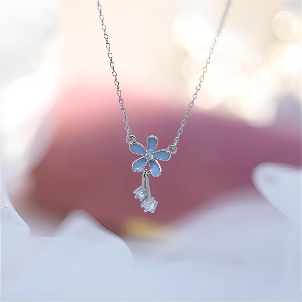 Dainty CZ Inlaid Enamel Daisy Necklace - ArtGalleryZen