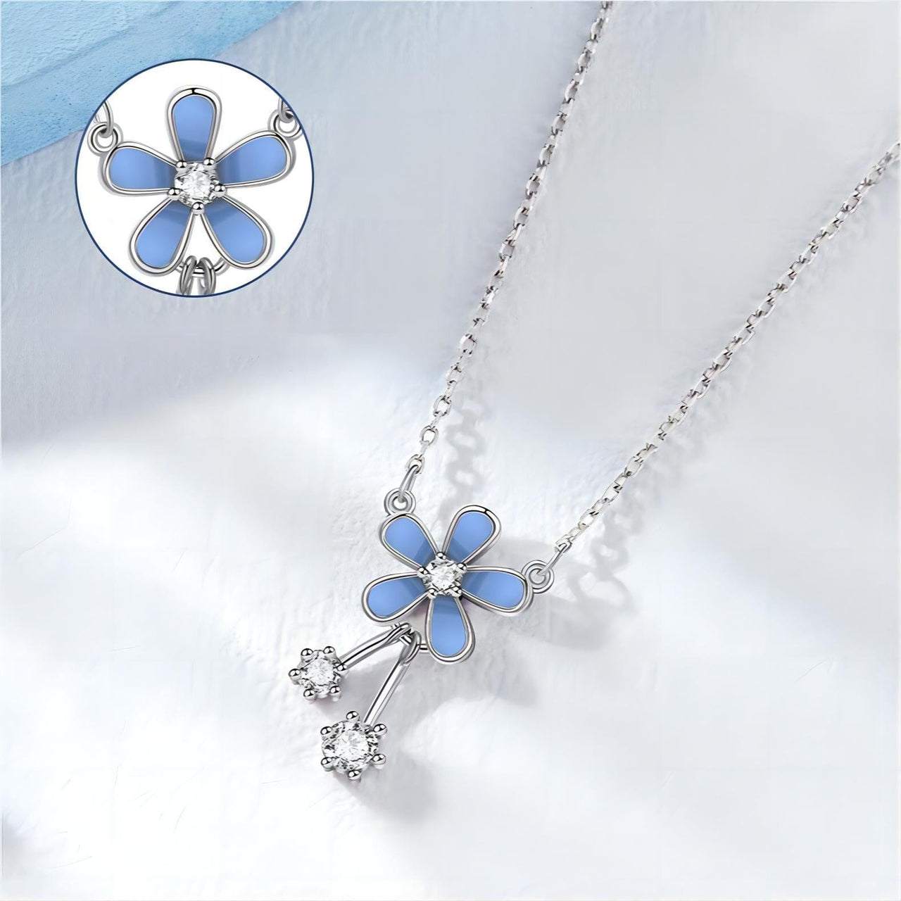 Dainty CZ Inlaid Enamel Daisy Necklace - ArtGalleryZen