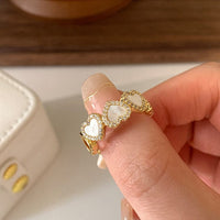 Thumbnail for Dainty CZ Inlaid Gold Plated Enamel Heart Open Ring - ArtGalleryZen