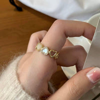 Thumbnail for Dainty CZ Inlaid Gold Plated Enamel Heart Open Ring - ArtGalleryZen