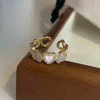 Thumbnail for Dainty CZ Inlaid Gold Plated Enamel Heart Open Ring