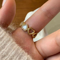 Thumbnail for Dainty CZ Inlaid Gold Plated Enamel Heart Open Ring