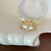 Thumbnail for Dainty CZ Inlaid Gold Plated Enamel Heart Open Ring