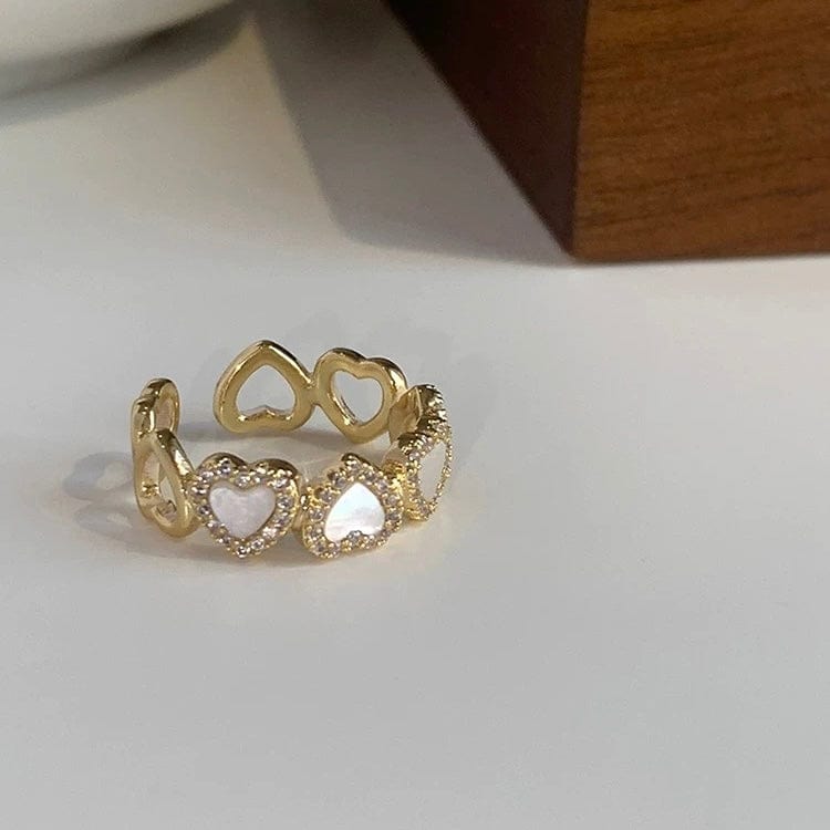 Dainty CZ Inlaid Gold Plated Enamel Heart Open Ring