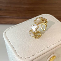 Thumbnail for Dainty CZ Inlaid Gold Plated Enamel Heart Open Ring