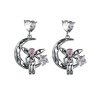 Thumbnail for Dainty CZ Inlaid Heart Dangling Moon Star Elf Earrings - ArtGalleryZen
