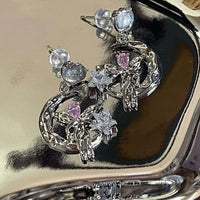 Thumbnail for Dainty CZ Inlaid Heart Dangling Moon Star Elf Earrings - ArtGalleryZen