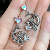 Thumbnail for Dainty CZ Inlaid Heart Dangling Moon Star Elf Earrings - ArtGalleryZen