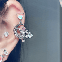 Thumbnail for Dainty CZ Inlaid Heart Dangling Moon Star Elf Earrings - ArtGalleryZen