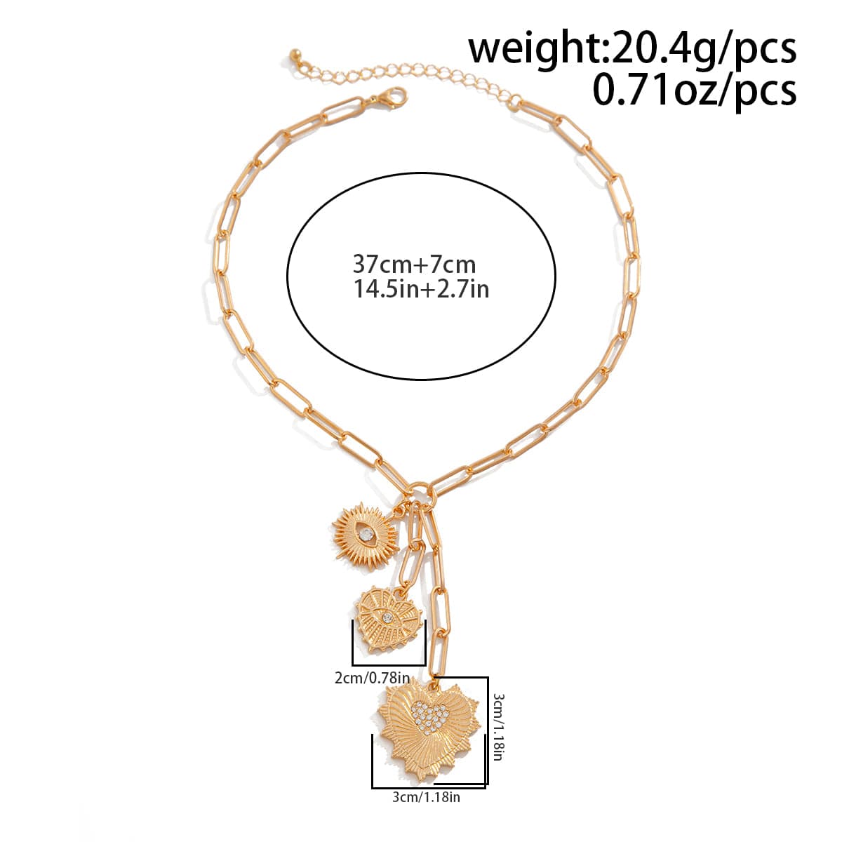 Dainty CZ Inlaid Heart Sun Pendant Paperclip Chain Y Necklace - ArtGalleryZen