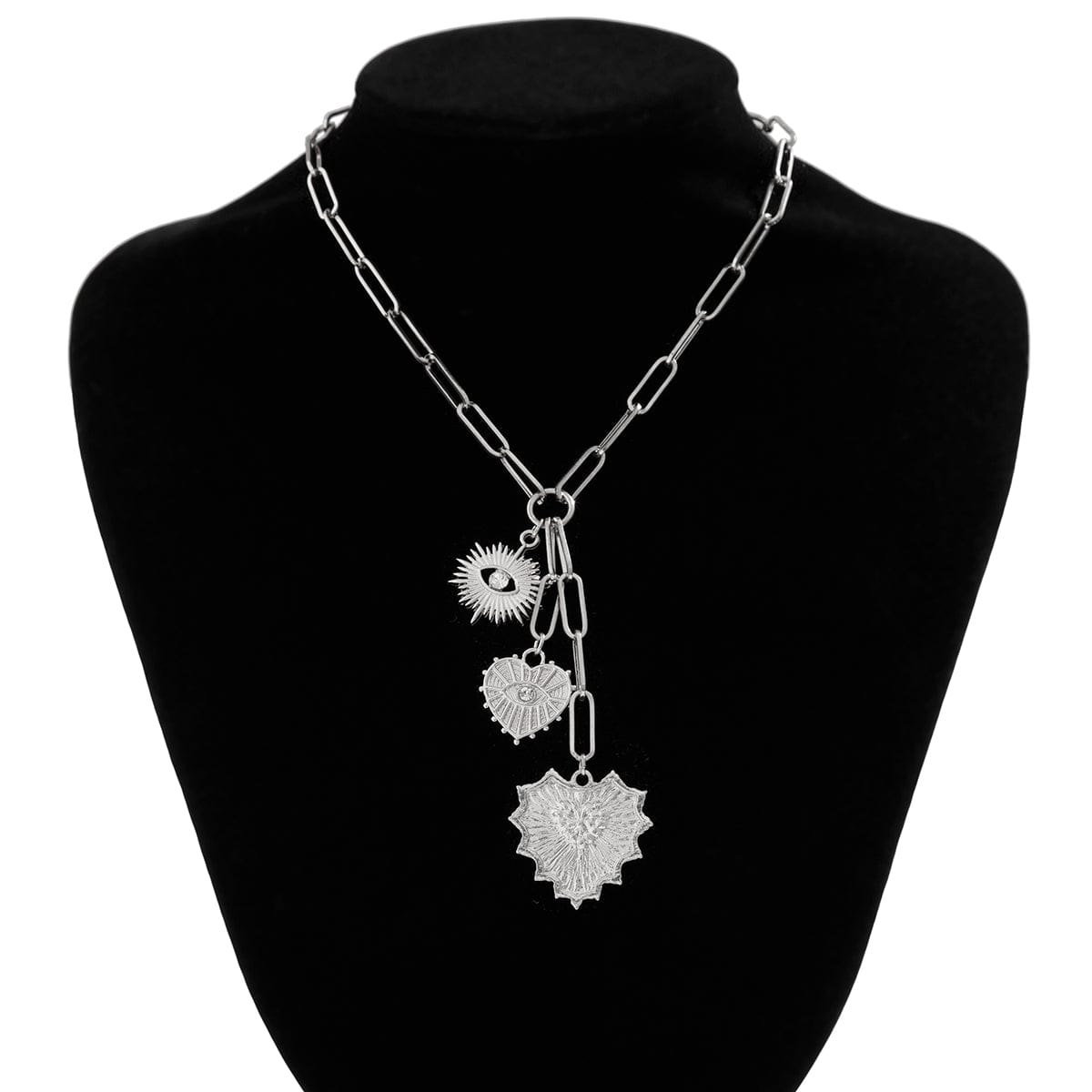 Dainty CZ Inlaid Heart Sun Pendant Paperclip Chain Y Necklace - ArtGalleryZen
