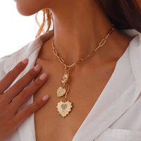 Thumbnail for Dainty CZ Inlaid Heart Sun Pendant Paperclip Chain Y Necklace