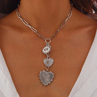 Thumbnail for Dainty CZ Inlaid Heart Sun Pendant Paperclip Chain Y Necklace