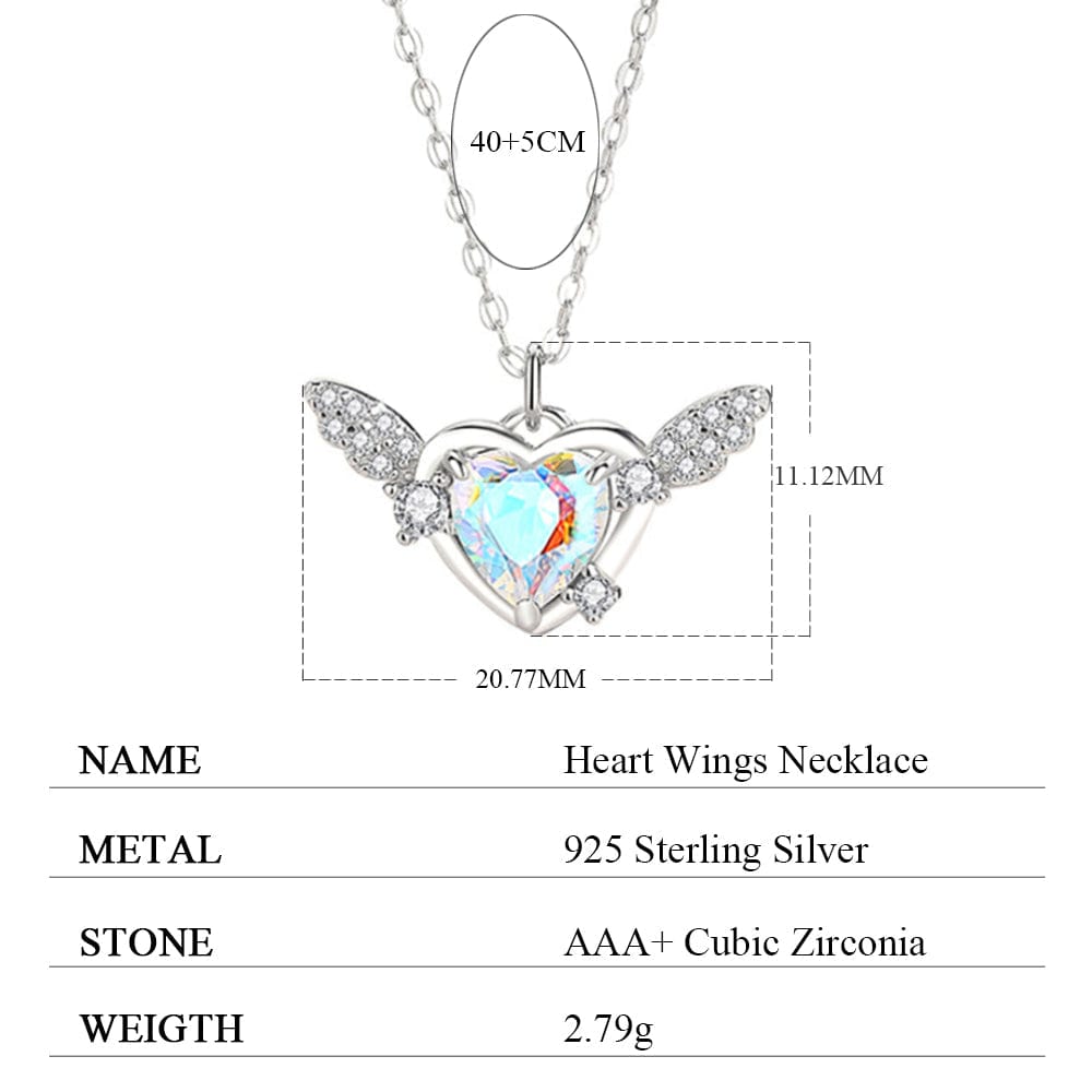 Dainty CZ Inlaid Heart Wings Necklace - ArtGalleryZen