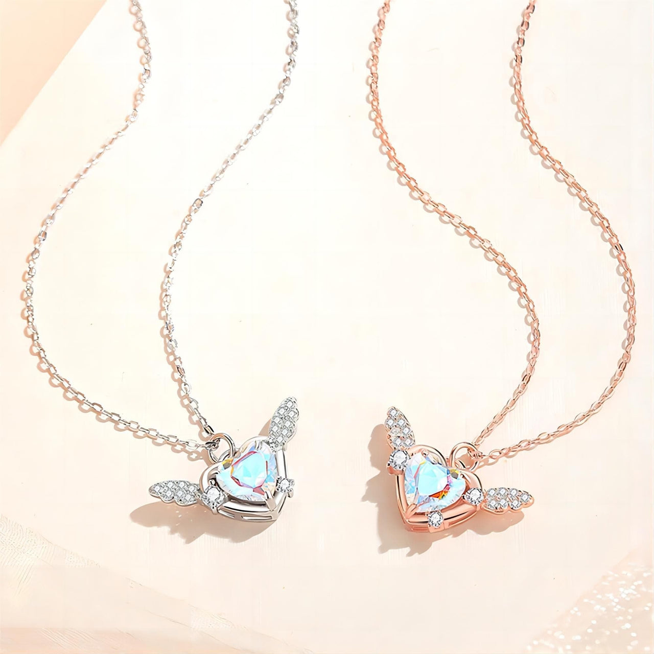 Dainty CZ Inlaid Heart Wings Necklace - ArtGalleryZen