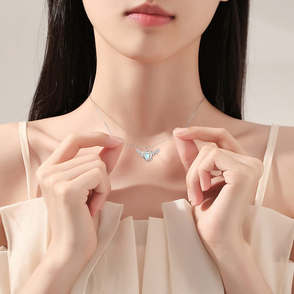 Dainty CZ Inlaid Heart Wings Necklace - ArtGalleryZen