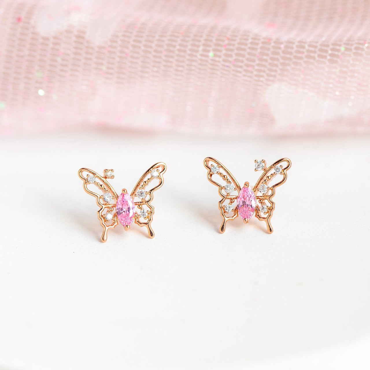 Dainty CZ Inlaid Hollowed-out Butterfly Earrings - ArtGalleryZen