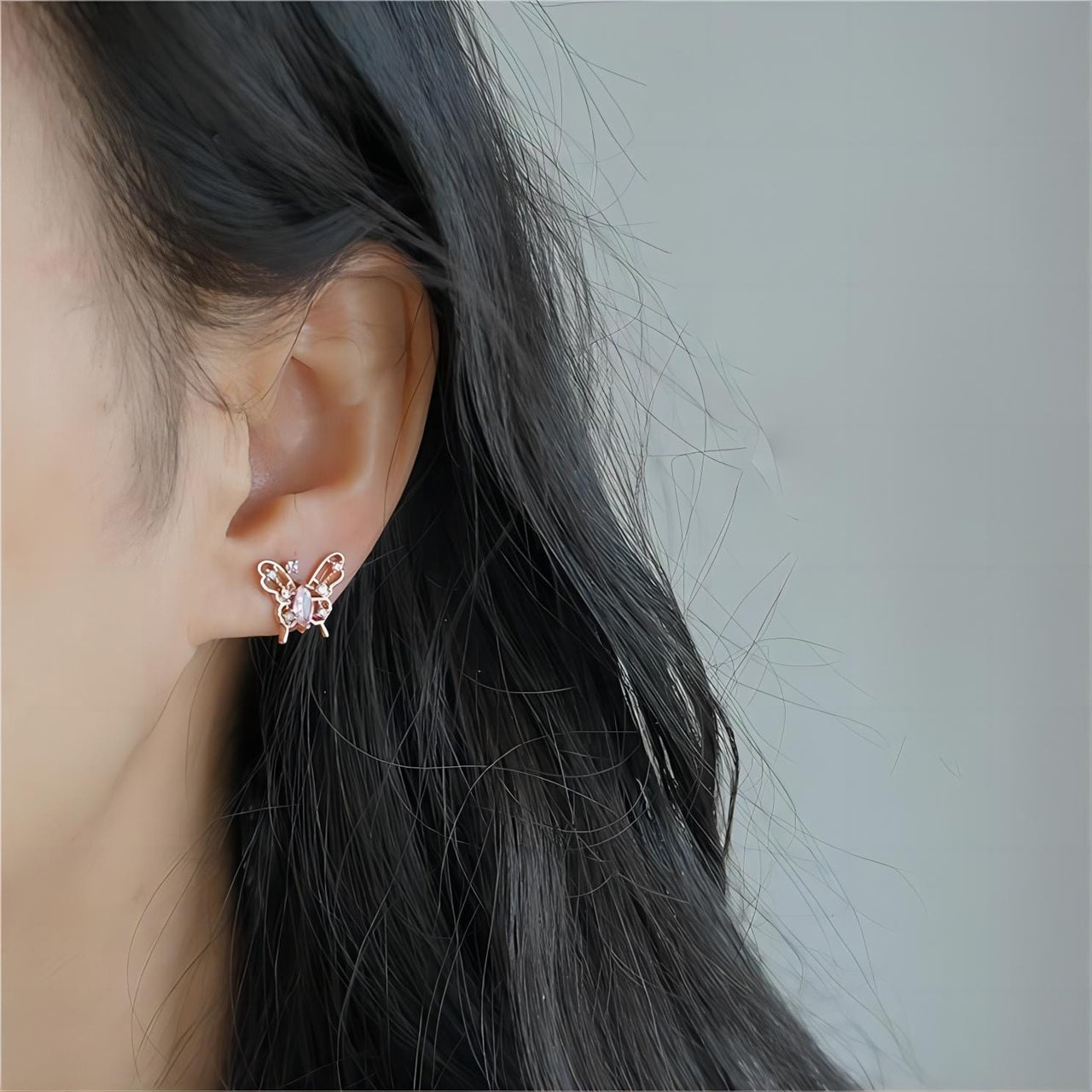 Dainty CZ Inlaid Hollowed-out Butterfly Earrings - ArtGalleryZen