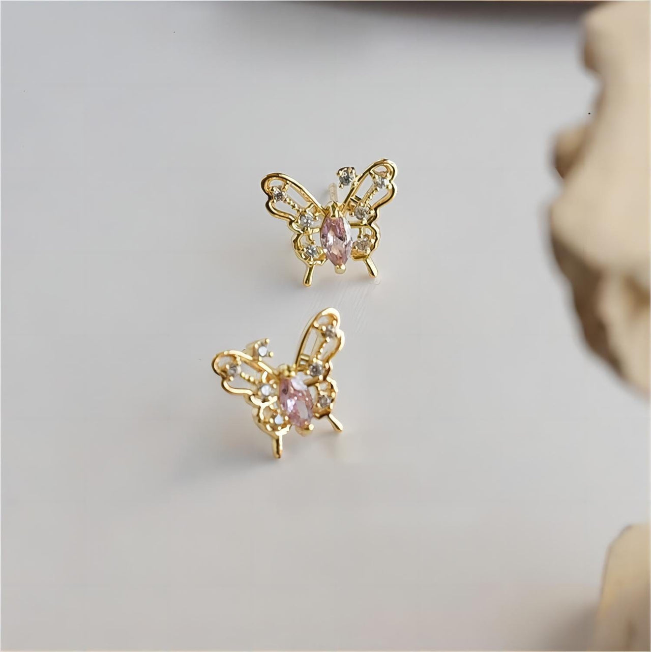 Dainty CZ Inlaid Hollowed-out Butterfly Earrings - ArtGalleryZen