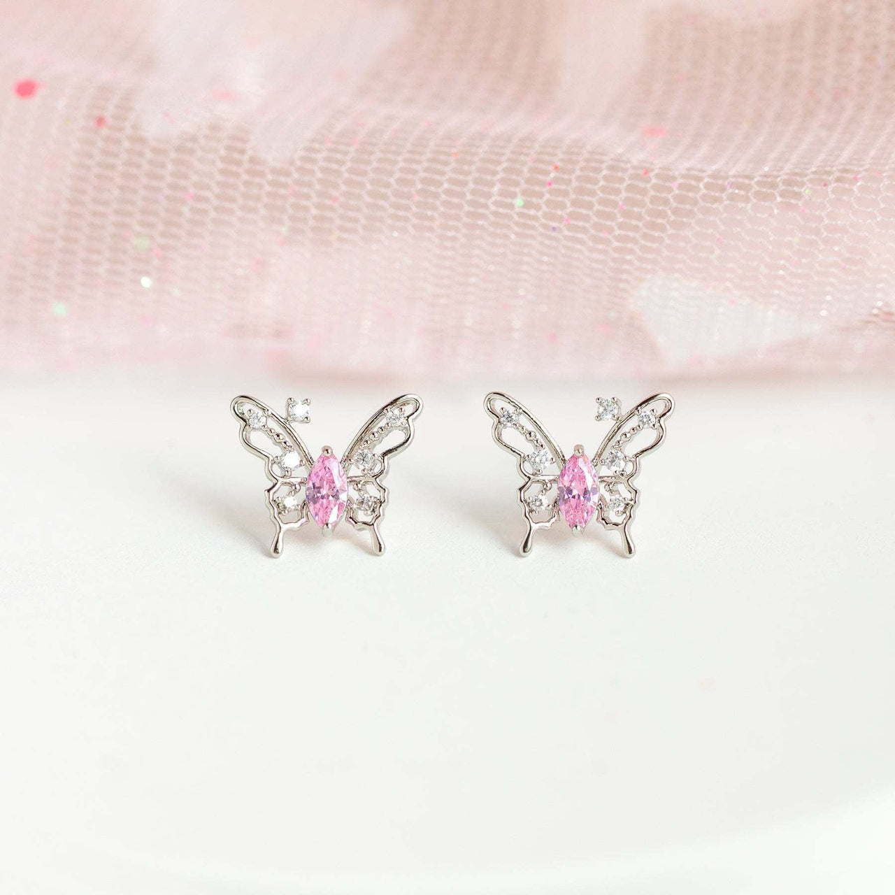 Dainty CZ Inlaid Hollowed-out Butterfly Earrings - ArtGalleryZen