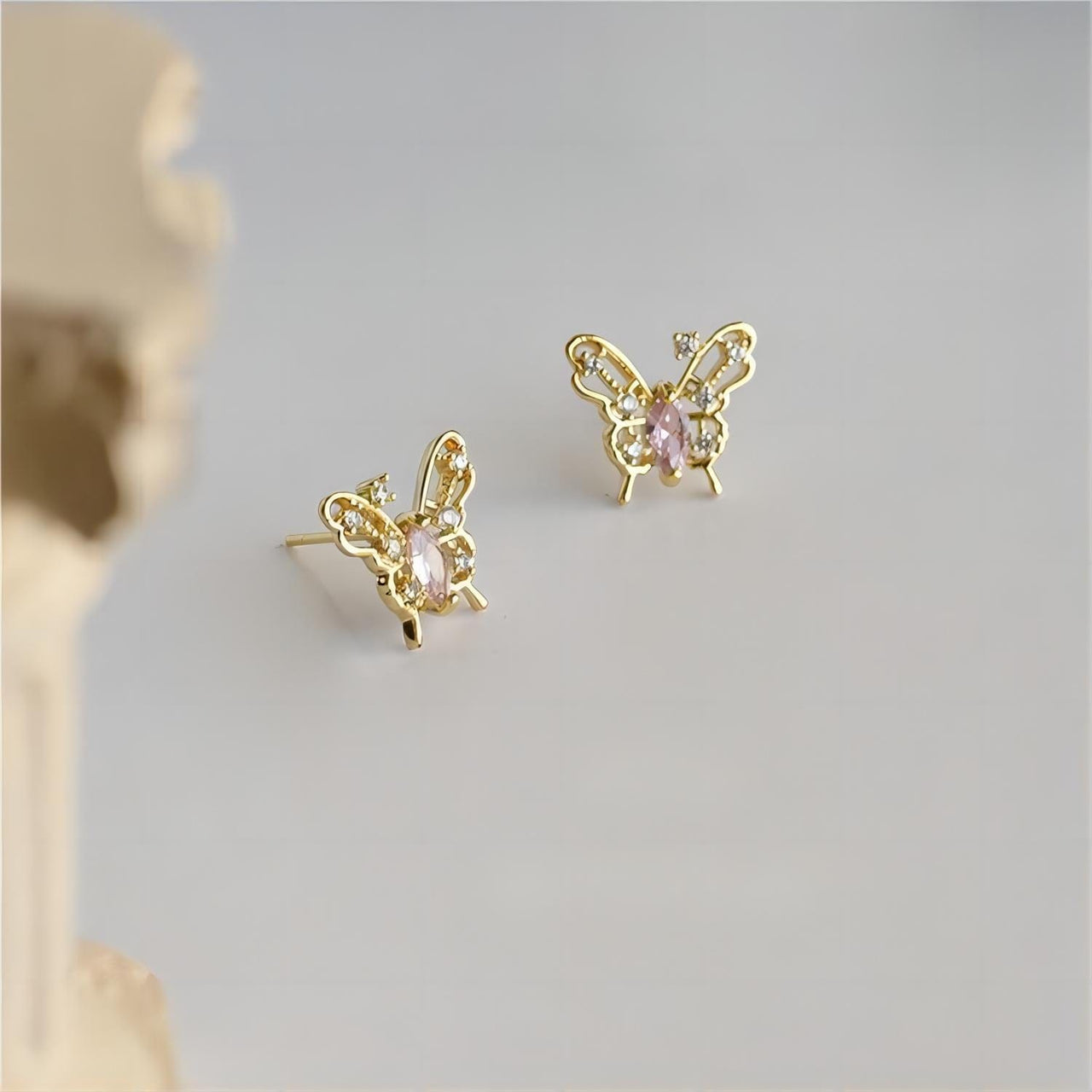 Dainty CZ Inlaid Hollowed-out Butterfly Earrings - ArtGalleryZen