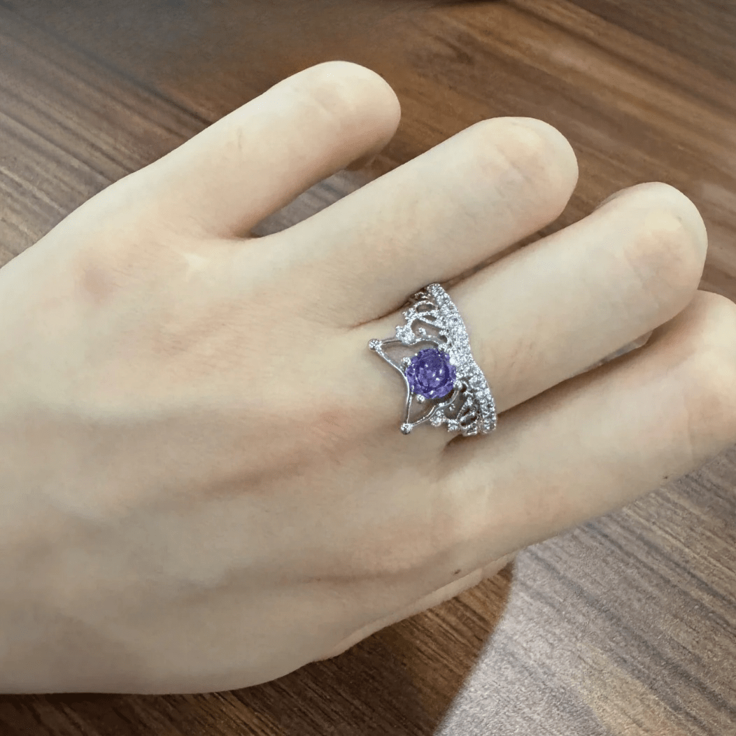 Dainty CZ Inlaid Kuromi Baku Pattern Matching Open Ring