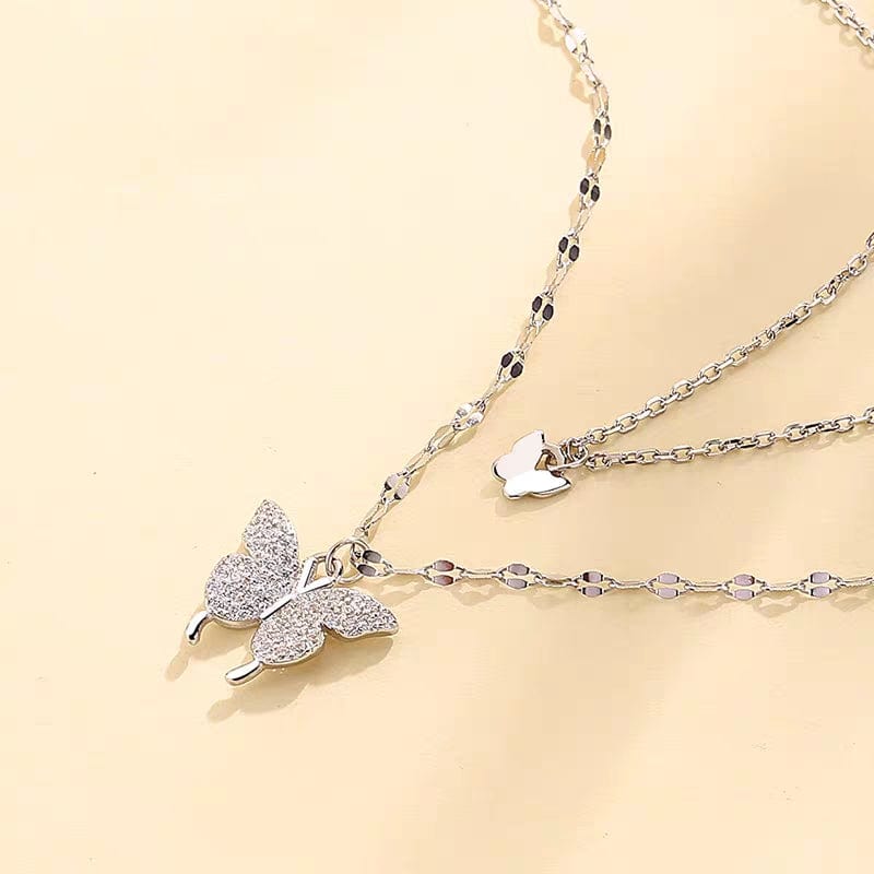 Dainty CZ Inlaid Layering Butterfly Necklace - ArtGalleryZen
