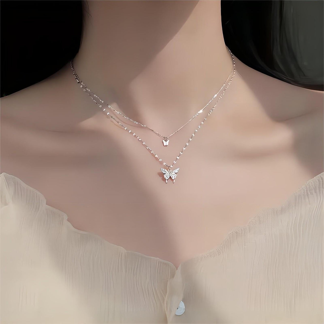 Dainty CZ Inlaid Layering Butterfly Necklace - ArtGalleryZen