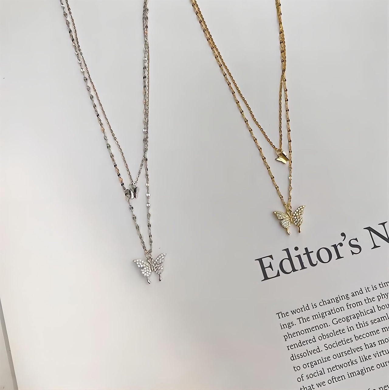 Dainty CZ Inlaid Layering Butterfly Necklace - ArtGalleryZen