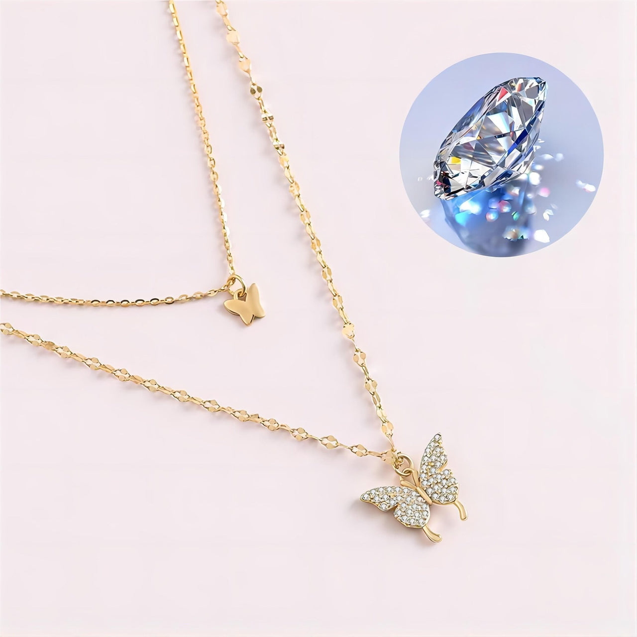 Dainty CZ Inlaid Layering Butterfly Necklace - ArtGalleryZen