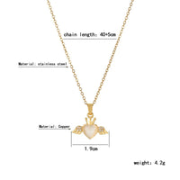 Thumbnail for Dainty CZ Inlaid Opal Crown Heart Wings Necklace - ArtGalleryZen