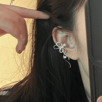 Thumbnail for Dainty CZ Inlaid Pearl Charm Ribbon Ear Cuff Earrings - ArtGalleryZen