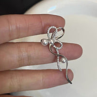 Thumbnail for Dainty CZ Inlaid Pearl Charm Ribbon Ear Cuff Earrings - ArtGalleryZen