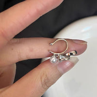 Thumbnail for Dainty CZ Inlaid Pearl Charm Ribbon Ear Cuff Earrings - ArtGalleryZen