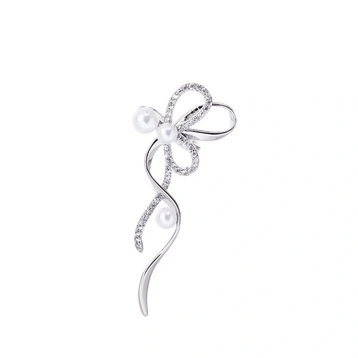 Dainty CZ Inlaid Pearl Charm Ribbon Ear Cuff Earrings - ArtGalleryZen