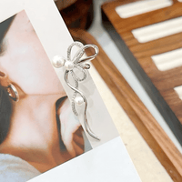 Thumbnail for Dainty CZ Inlaid Pearl Charm Ribbon Ear Cuff Earrings - ArtGalleryZen