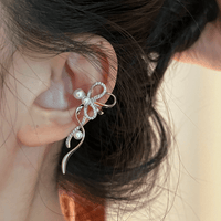 Thumbnail for Dainty CZ Inlaid Pearl Charm Ribbon Ear Cuff Earrings - ArtGalleryZen